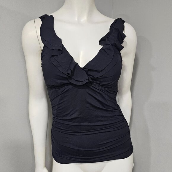 Lauren Ralph Lauren Beach Club Solid Ruffle Underwire Tankini Top Size 8 - Picture 2 of 10